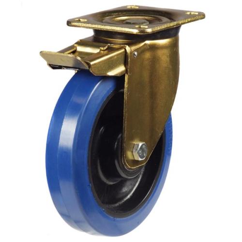 Heavy Duty 200mm Non-Marking Rubber Swivel Braked Castor - 400kg Load