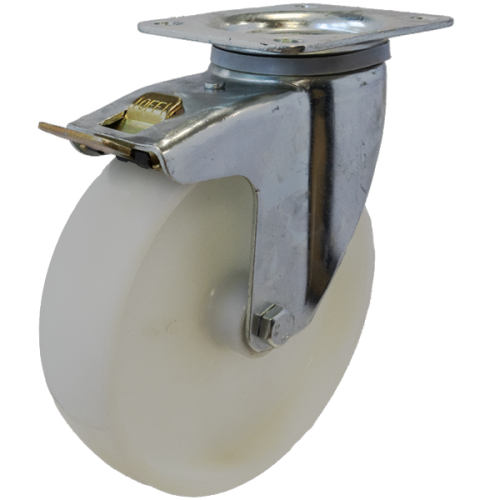 Heavy Duty 200mm Nylon Swivel Braked Castor - 350kg Load