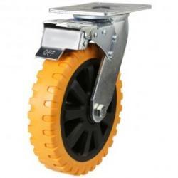 Heavy Duty 200mm Polyurethane on Nylon Swivel Braked Castor - 430kg Load