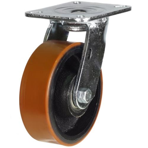 Heavy Duty 200mm Polyurethane on Cast Iron Swivel Castor - 500kg Load