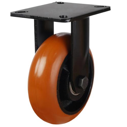 Heavy Duty 200mm Polyurethane on Cast Iron Fixed Castor - 500kg Load