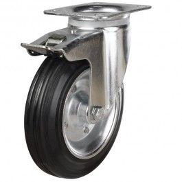 200mm Rubber Tyre On Steel Disk Centre & Braked Castors