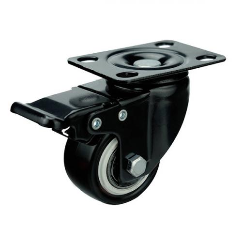 50mm / 25kg Black Poly Nylon Wheel on Swivel Braked Castor