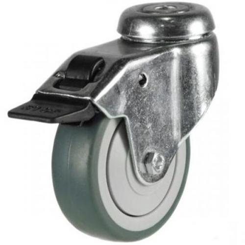 50mm Grey Non-Marking Rubber Bolt Hole Braked Castor Up To 40kg Capacity