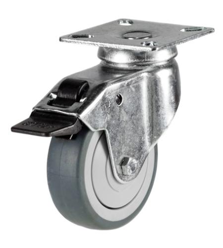 Light Duty 75mm Non-Marking Grey Rubber Swivel Braked Castor - 50kg Load