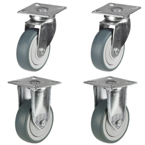 75mm Non-Marking Rubber Castors - 2 Swivel & 2 Fixed (Set of 4)