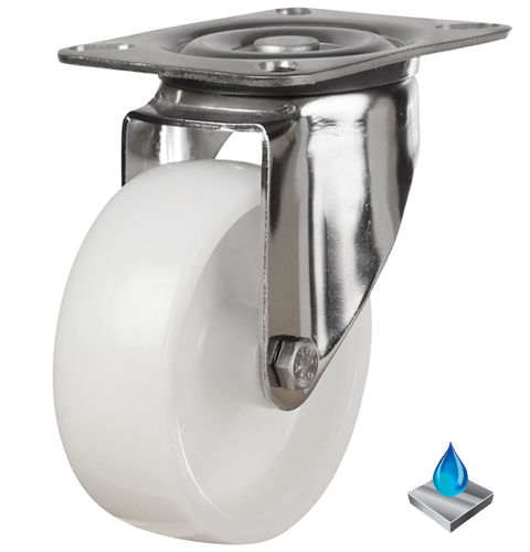 Medium Duty Stainless Steel 80mm Nylon Swivel Castor - 200kg Load