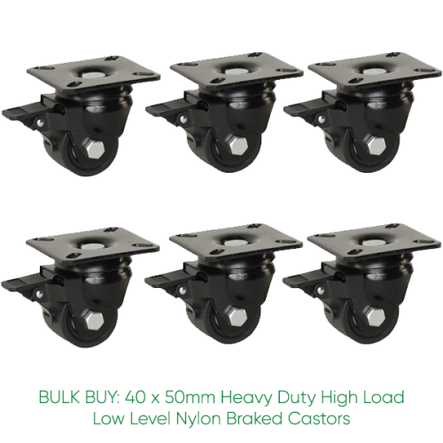 BULK BUY / 50mm Low Level Nylon Braked Castor | 300kg