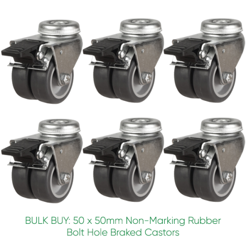 BULK BUY / 50mm Non-Marking Rubber Braked Castor | 60kg