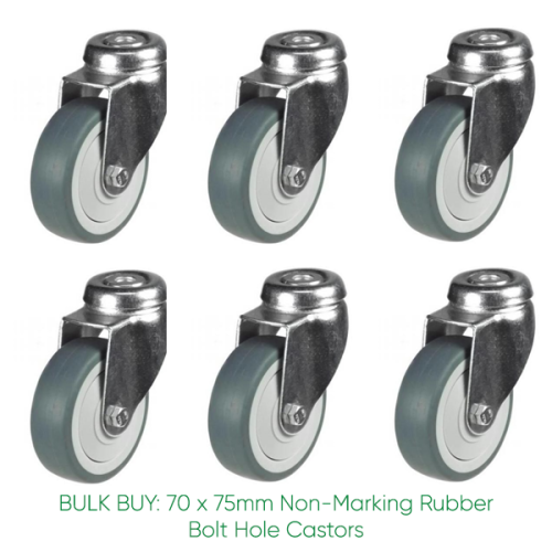 BULK BUY / 75mm Non-Marking Rubber Bolt Hole Castor | 50kg
