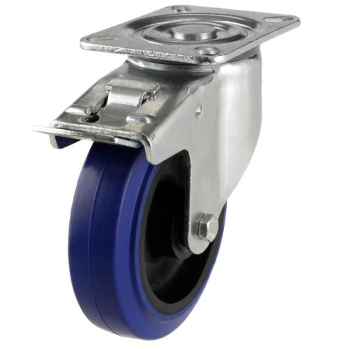 Heavy Duty 100mm Non-Marking Rubber Swivel Braked Castor - 200kg Load