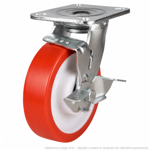 Heavy Duty 125mm Polyurethane on Nylon Swivel Braked Castor - 450kg Load