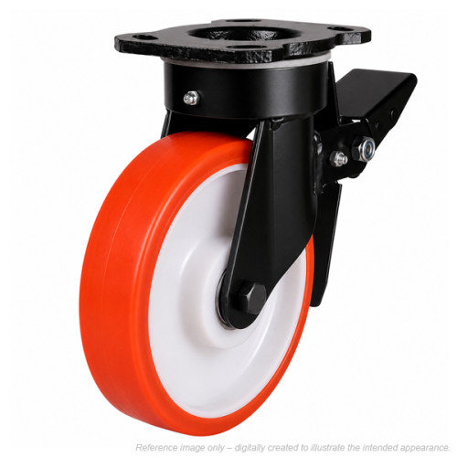 Heavy Duty 250mm Polyurethane on Nylon Swivel Braked Castor - 750kg Load