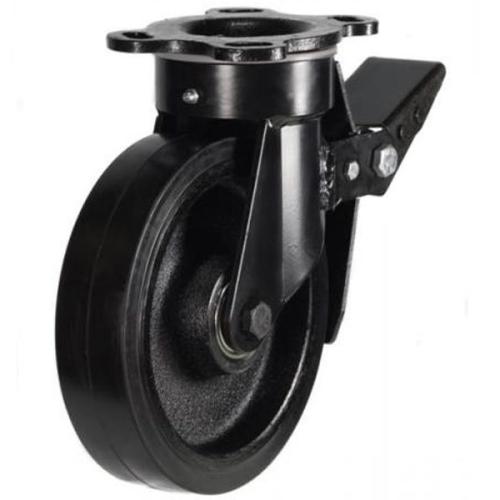 Extra Heavy Duty 125mm Rubber on Cast Iron Swivel Braked Castor - 275kg Load