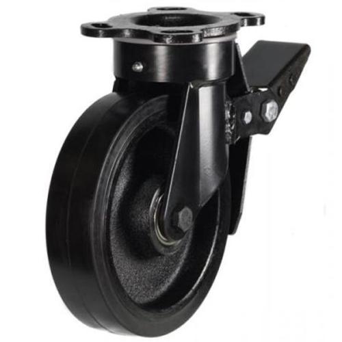 Extra Heavy Duty 150mm Rubber on Cast Iron Swivel Braked Castor - 400kg Load