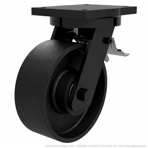 Industrial Heavy Duty 250mm Ductile Iron Swivel Braked Castor - 2500kg Load