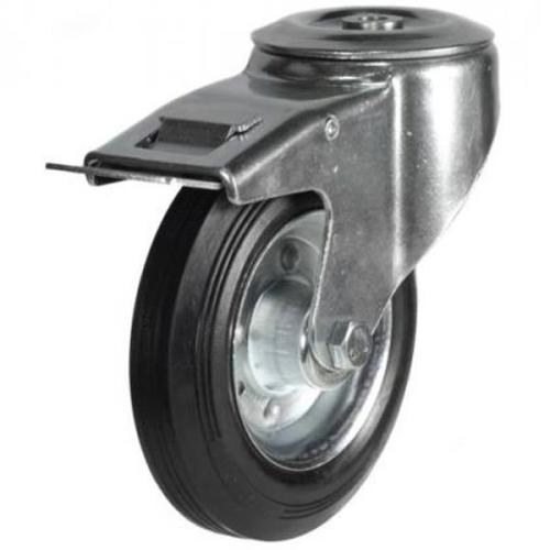 Light Duty 80mm Rubber on Steel Swivel Braked Castor - 65kg Load