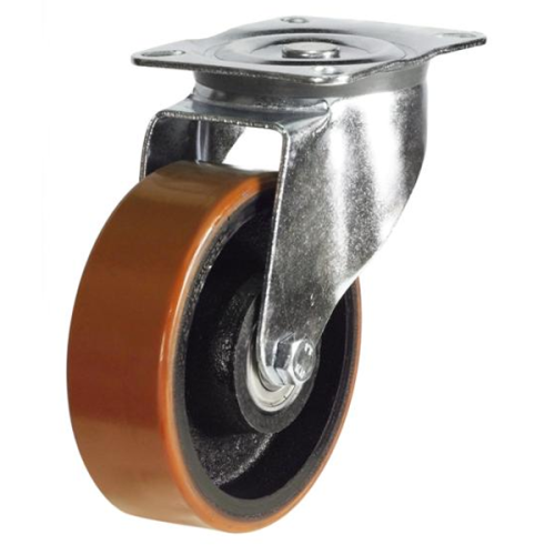 Medium Duty 100mm Polyurethane on Cast Iron Swivel Castor - 220kg Load