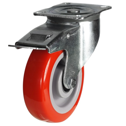 Medium Duty 150mm Polyurethane on Nylon Swivel Braked Castor - 350kg Load