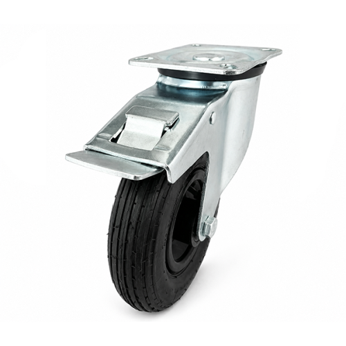 Medium Duty 200mm Pneumatic Swivel Braked Castor - 75kg Load