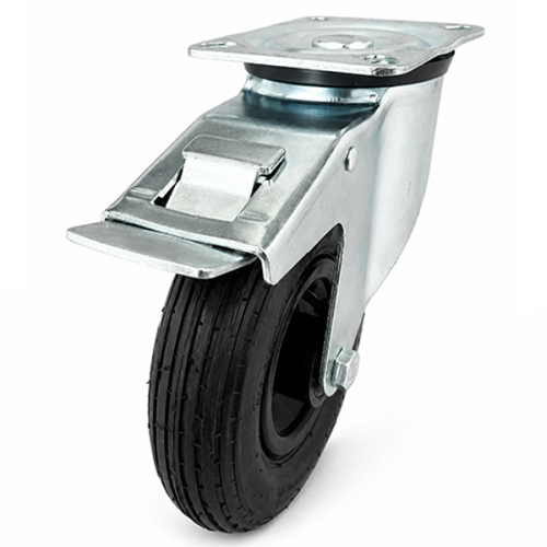 Medium Duty 200mm Pneumatic Swivel Braked Castor - 75kg Load