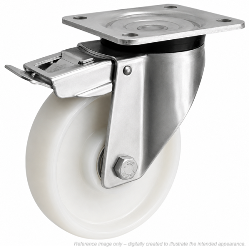 Heavy Duty Stainless Steel 150mm Nylon Swivel Braked Castor - 800kg Load