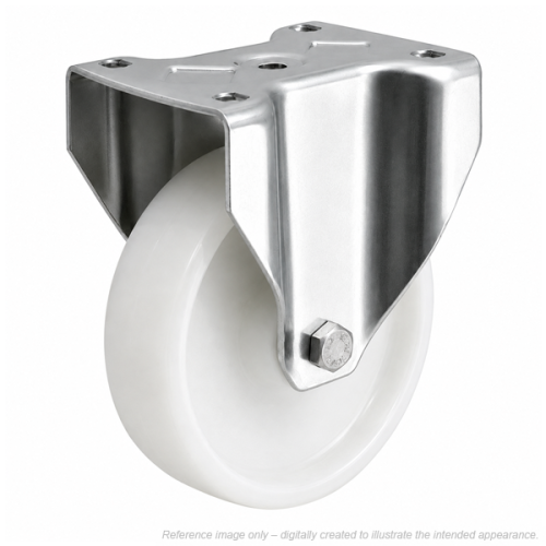 Heavy Duty Stainless Steel 200mm Nylon Fixed Castor - 800kg Load
