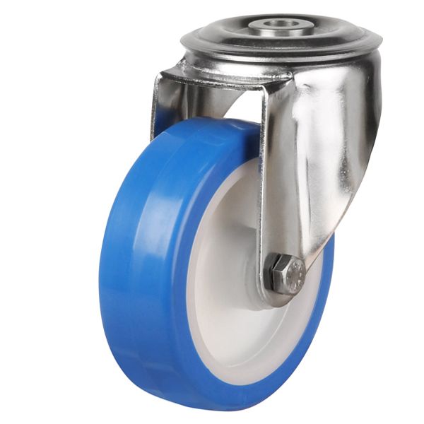 100mm Medium Duty Poly Nylon Stainless Steel Bolt Hole Castors Single